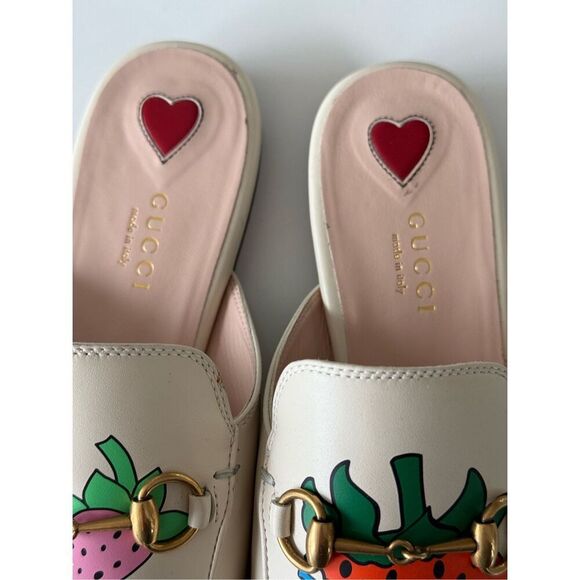 Gucci Strawberry Brixton Leather Loafer Mules Flats Multicolor Women's Size 38.5 - Picture 3 of 8